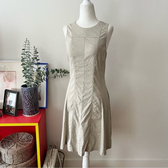 Theory Maydra Linen Blend Sleeveless Dress in Dark Oat - Picture 1 of 8